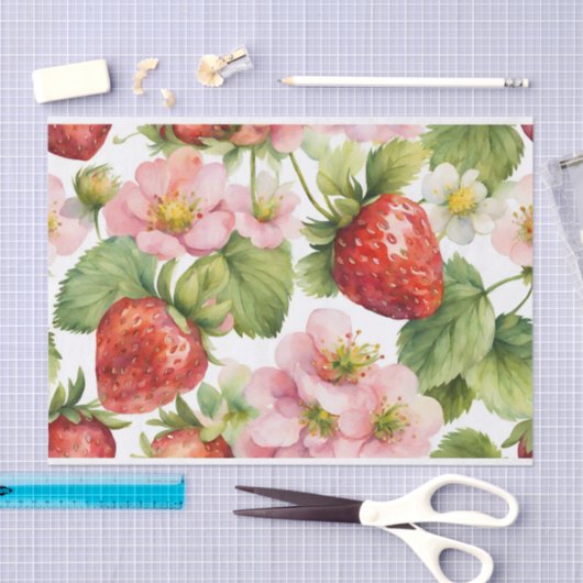 Waterverf Aardbeienfruit en roze bloemen Tissuepapier (Craft)