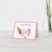 Waterverf Aardbeienijs Kersen Verjaardag Kaart (Voorkant)
