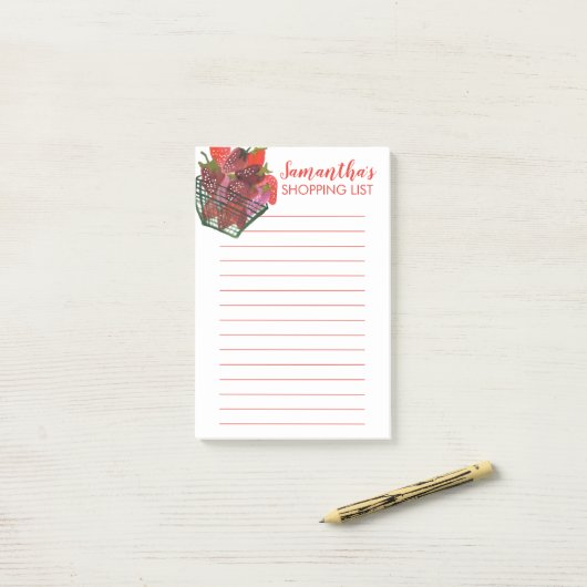 Waterverf Aardbeienlijst — maaltijdplan Post-it® Notes (Op bureau)