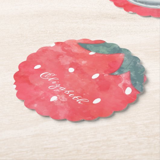 Waterverf aardbeienpapier Bord Kartonnen Onderzetters (Gekanteld)