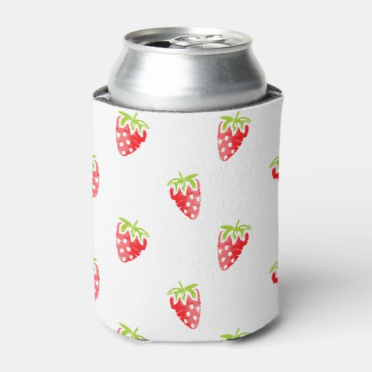 Waterverf aardbeienpatroon blikjeskoeler (Blikje Voorkant)