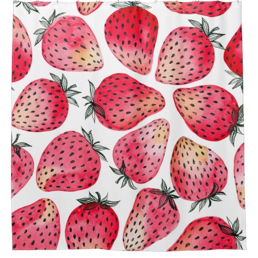 Waterverf aardbeienpatroon. douchegordijn (Voorkant)