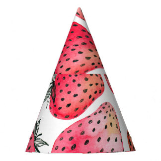 Waterverf aardbeienpatroon. feesthoedjes