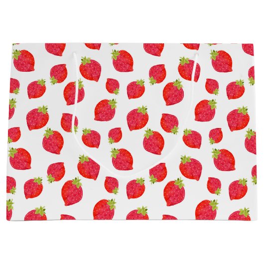 Waterverf aardbeienpatroon groot cadeauzakje (Voorkant)