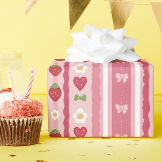 Waterverf Aardbeienpatroon Inpakpapier (Verjaardagsfeest)