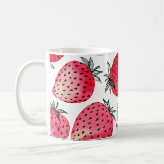 Waterverf aardbeienpatroon. koffiemok