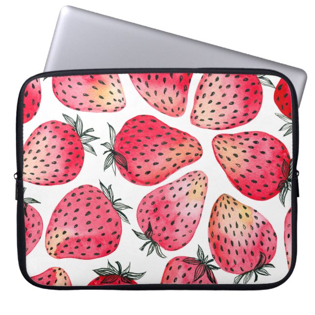 Waterverf aardbeienpatroon. laptop sleeve (Voorkant)