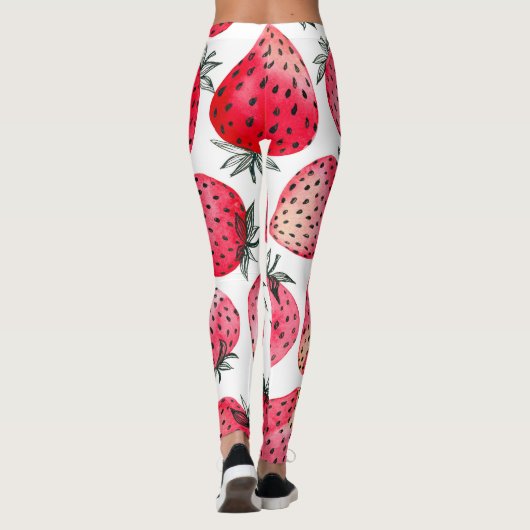 Waterverf aardbeienpatroon. leggings (Achterkant)