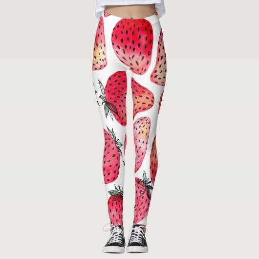 Waterverf aardbeienpatroon. leggings (Voorkant)