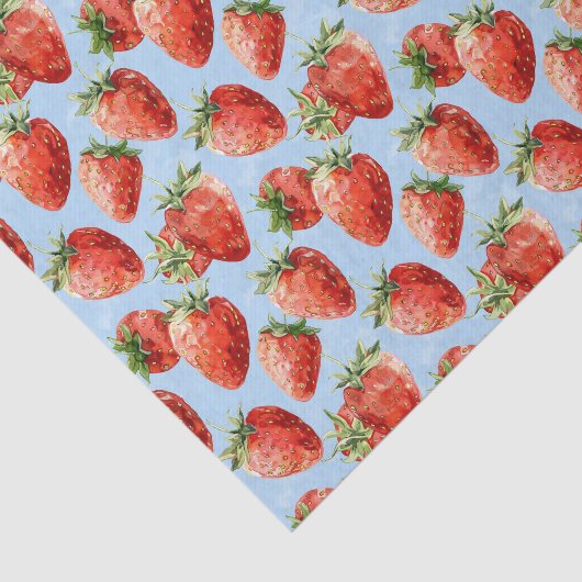 Waterverf aardbeienpatroon lichtblauwe decoupage tissuepapier (Detail)