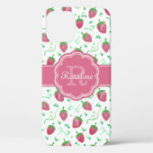 Waterverf aardbeienpatroon met monogram Case-Mate iPhone case (Achterkant)