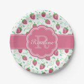 Waterverf aardbeienpatroon met monogram papieren bordje (Voorkant)