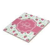 Waterverf aardbeienpatroon met monogram tegeltje (Zijkant)