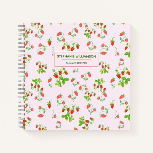 Waterverf Aardbeienpatroon op Blush Pink Notitieboek (Voorkant)