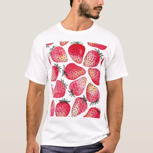 Waterverf aardbeienpatroon. t-shirt (Voorkant)