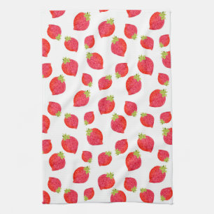 Waterverf aardbeienpatroon theedoek