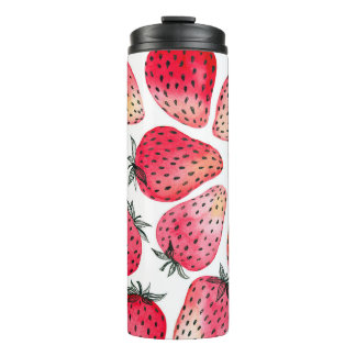 Waterverf aardbeienpatroon. thermosbeker