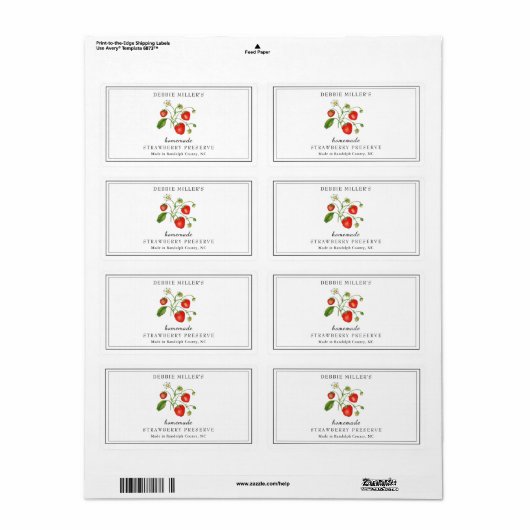 Waterverf aardbeienreservaat/jam etiket (Full Sheet)