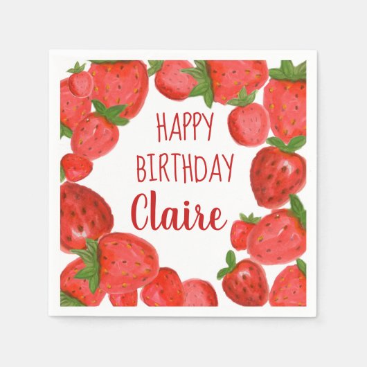 Waterverf aardbeienservetten servet (Voorkant)