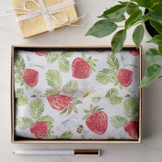 Waterverf Aardbeienvruchten, bijen en botervliegen Tissuepapier (Geschenk)