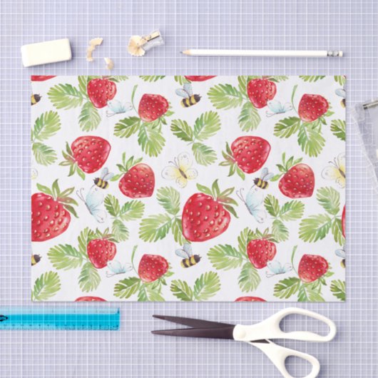 Waterverf Aardbeienvruchten, bijen en botervliegen Tissuepapier (Craft)