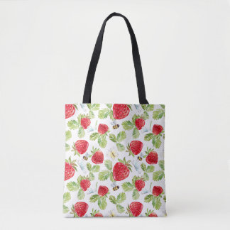 Waterverf Aardbeienvruchten, bijen en botervliegen Tote Bag