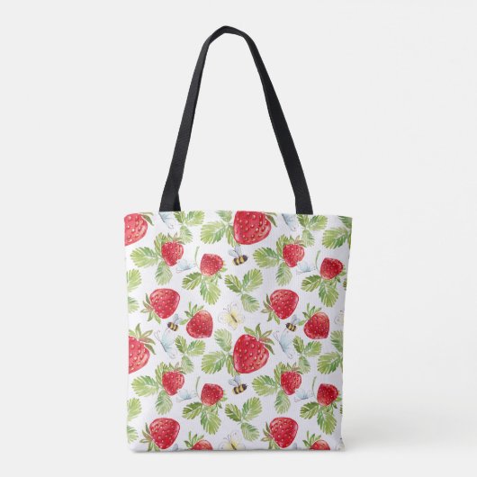 Waterverf Aardbeienvruchten, bijen en botervliegen Tote Bag (Achterkant)