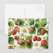 Waterverf aardbeienvruchten en aardbeienbloemen briefkaart (Voorkant / Achterkant)