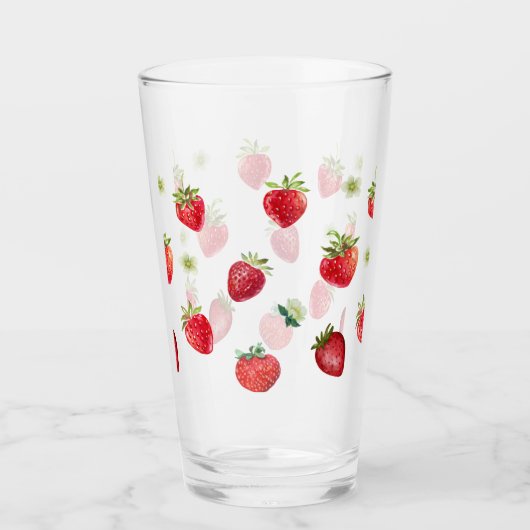 Waterverf aardbeienvruchten en aardbeienbloemen glas (Voorkant)