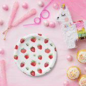 Waterverf aardbeienvruchten en aardbeienbloemen papieren bordje (Feest)