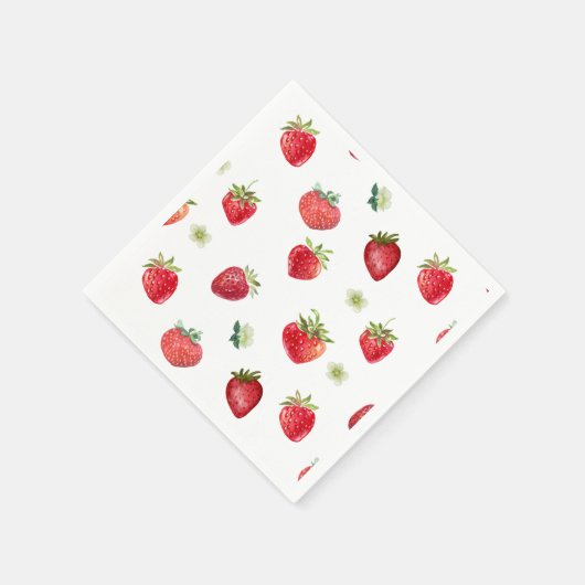 Waterverf aardbeienvruchten en aardbeienbloemen servet (Hoek)