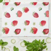 Waterverf aardbeienvruchten en aardbeienbloemen theedoek (Gevouwen)