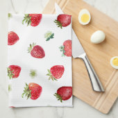 Waterverf aardbeienvruchten en aardbeienbloemen theedoek (Quarter Fold)