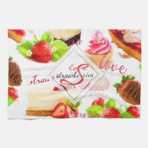 Waterverf aardbeienzoet liefdesmonogram theedoek