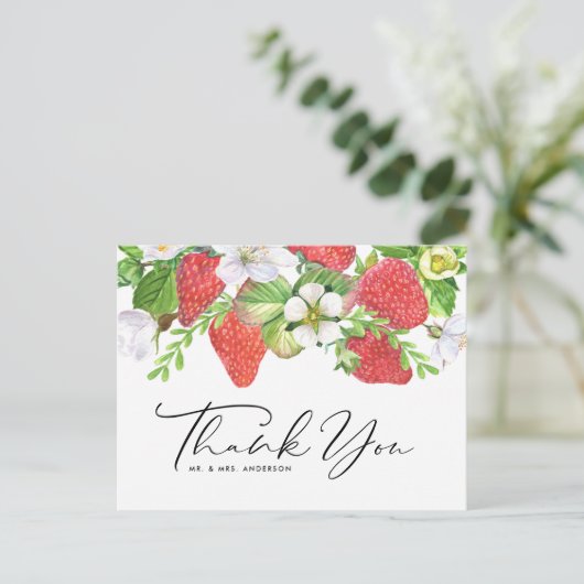Waterverf aardbeienzomerbruiloft Hartelijk dank Briefkaart (Staand voorkant)
