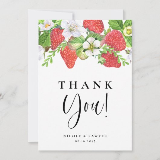 Waterverf aardbeizomerbruiloft bedankkaart (Voorkant)