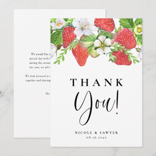 Waterverf aardbeizomerbruiloft bedankkaart (Voorkant / Achterkant)