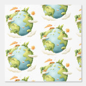 Waterverf Aarde - Cartoon Aarde met Natuur Elemen Behang (Voorkant)