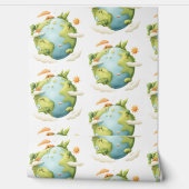 Waterverf Aarde - Cartoon Aarde met Natuur Elemen Behang (Afrollen)