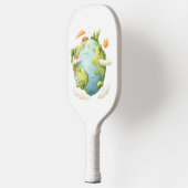 Waterverf Aarde - Cartoon Aarde met Natuur Elemen Pickleball Paddle (Links)