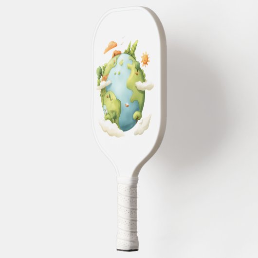 Waterverf Aarde - Cartoon Aarde met Natuur Elemen Pickleball Paddle (Links)