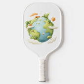 Waterverf Aarde - Cartoon Aarde met Natuur Elemen Pickleball Paddle (Voorkant)