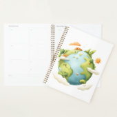 Waterverf Aarde - Cartoon Aarde met Natuur Elemen Planner (Display)