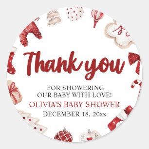 Waterverf Aardige Rode Kerst Winter Babyshower Ronde Sticker