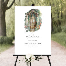 Waterverf Aardse Groene Blush Wedding Welkomstbord Poster