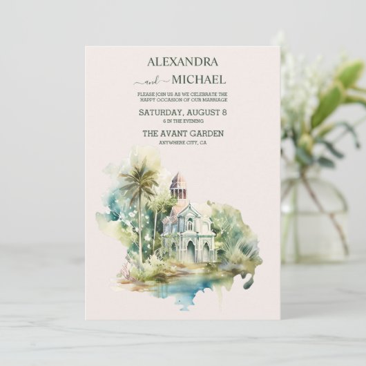 Waterverf Aardzeggende bruiloft Kaart (Staand voorkant)