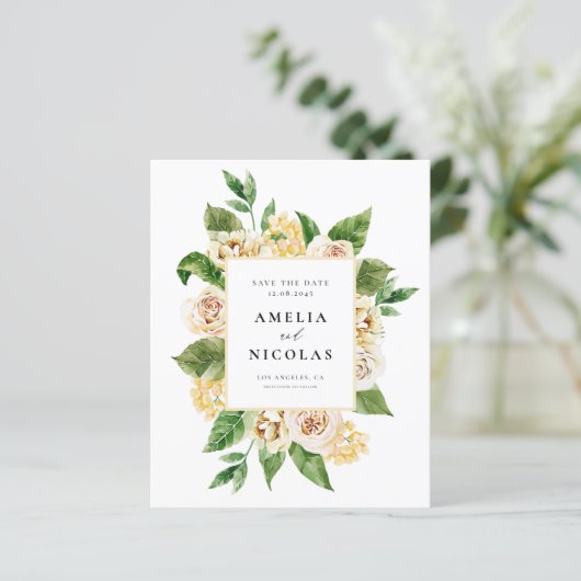 Waterverf Abrikoos Engels Rozen Save the Date (Staand voorkant)