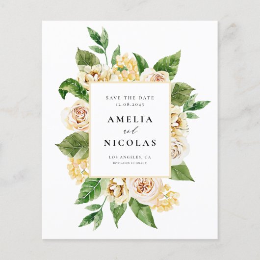 Waterverf Abrikoos Engels Rozen Save the Date (Voorkant)