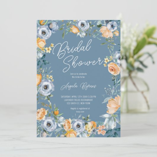 Waterverf Abrikozenpastel Blauw Wild Flowers Kaart (Staand voorkant)