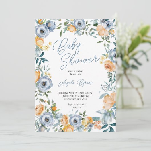 Waterverf Abrikozenpastel Blauw Wild Flowers Kaart (Staand voorkant)